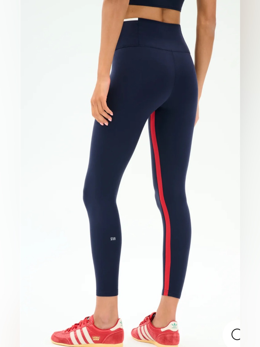 Splits59 Navy High-Rise Leggings With Red Side Stripe